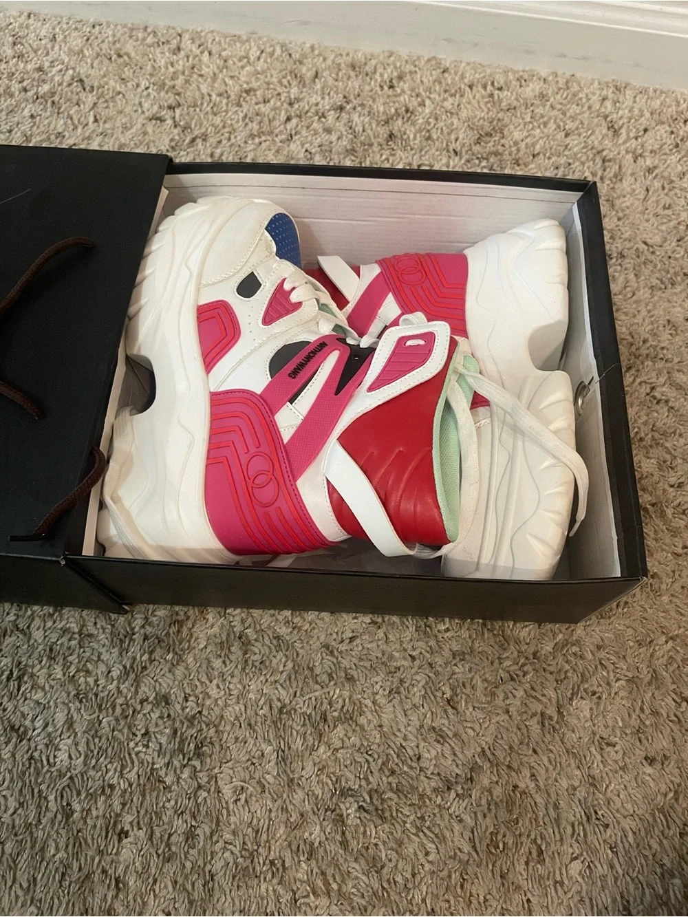 Anthony Wang Chunky Colorblock High-Top Sneakers in White, Blue & Pink. Sz 9.